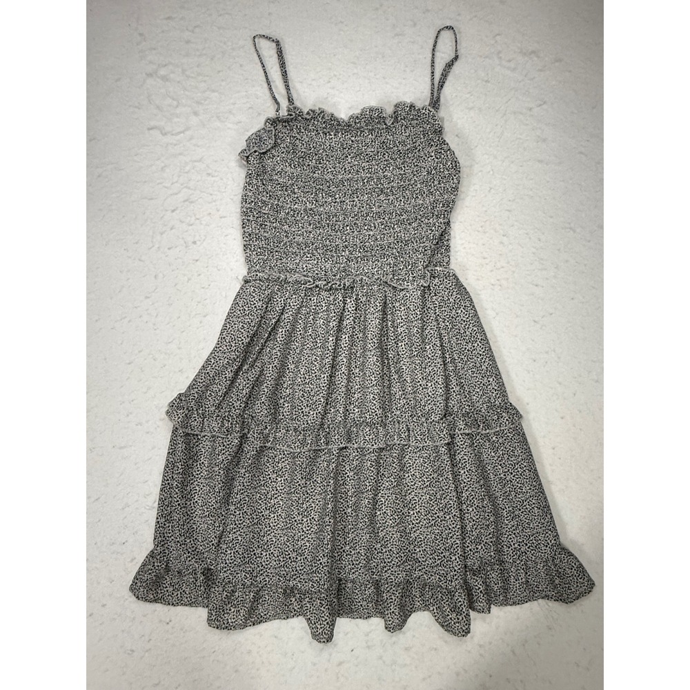 Jessica Simpson Womens Smocked Tiered Ruffle Mini Dress Black White Print Medium